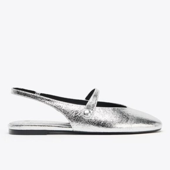 NWT Zara Silver Metallic Effect Slingback Ballet Flats Mules Slides Women 38 7.5 - Picture 4 of 14